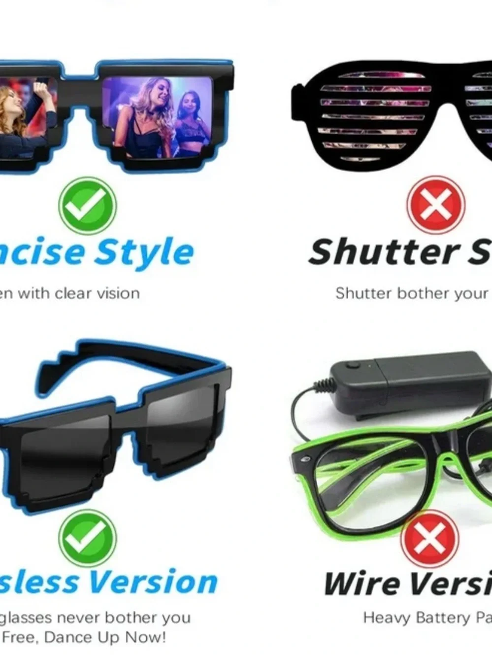 Brand New, Glasses Neon Party Mode DJ Glowing Light Wireless Light Up, Green
